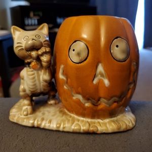 Yankee Candle Boney Bunch Cat Pumpkin Votive Candle Holder. Never used!